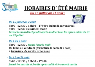 HORAIRES MAIRIE ETE 2025