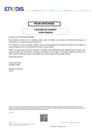 COUPURE DE COURANT LE 28/04/26 - Le Gué